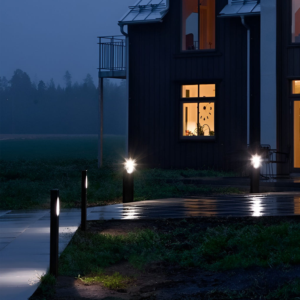 Sleek Black Modern Outdoor Pathway Bollard Lights with Unique Round Hole Feature