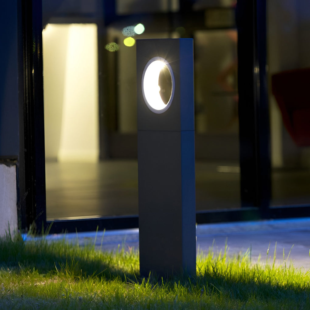 Sleek Black Modern Outdoor Pathway Bollard Lights with Unique Round Hole Feature