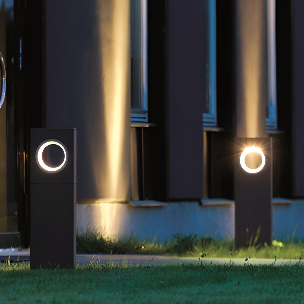 Sleek Black Modern Outdoor Pathway Bollard Lights with Unique Round Hole Feature