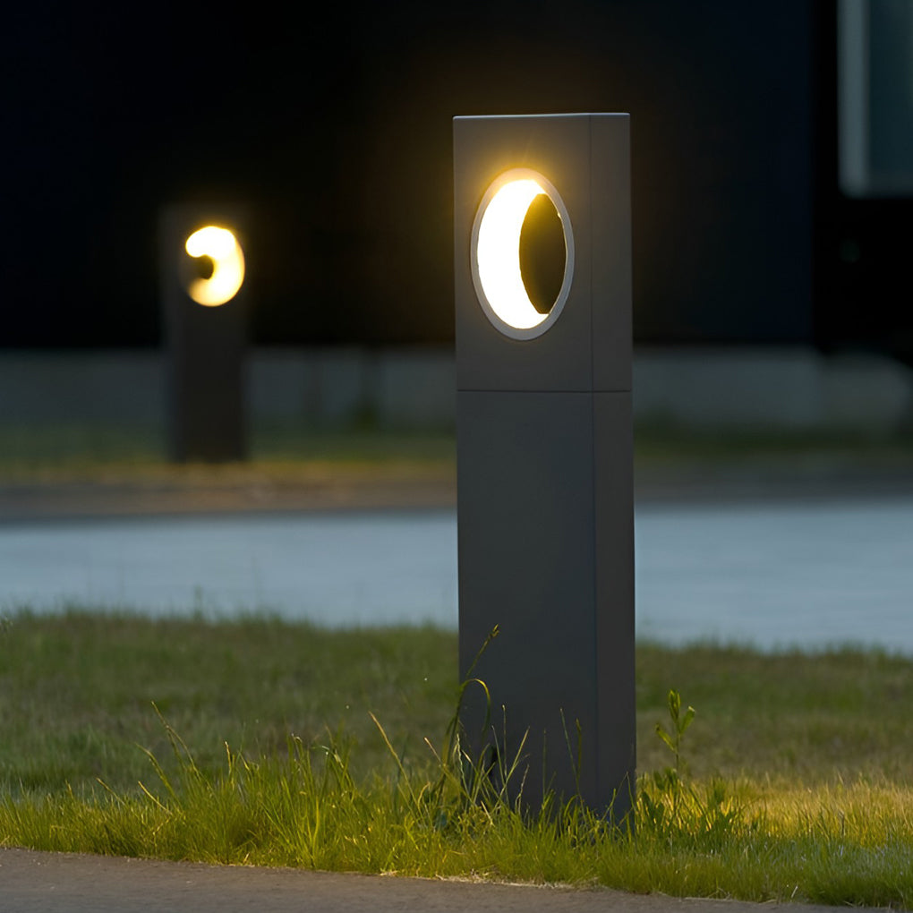 Sleek Black Modern Outdoor Pathway Bollard Lights with Unique Round Hole Feature