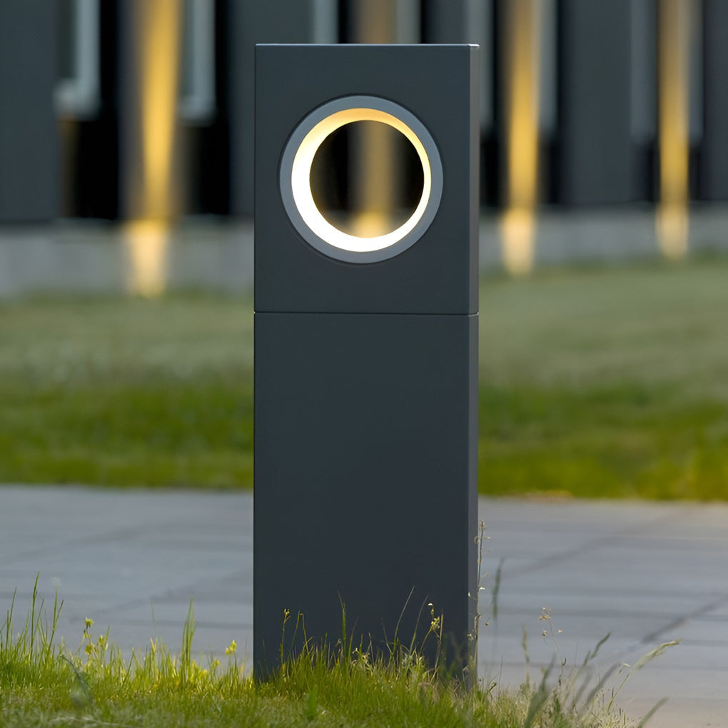 Sleek Black Modern Outdoor Pathway Bollard Lights with Unique Round Hole Feature